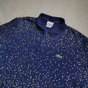 Lacoste Polo Shirt Mens Size 4 Medium Blue Geometric Print Short Sleeve Preppy